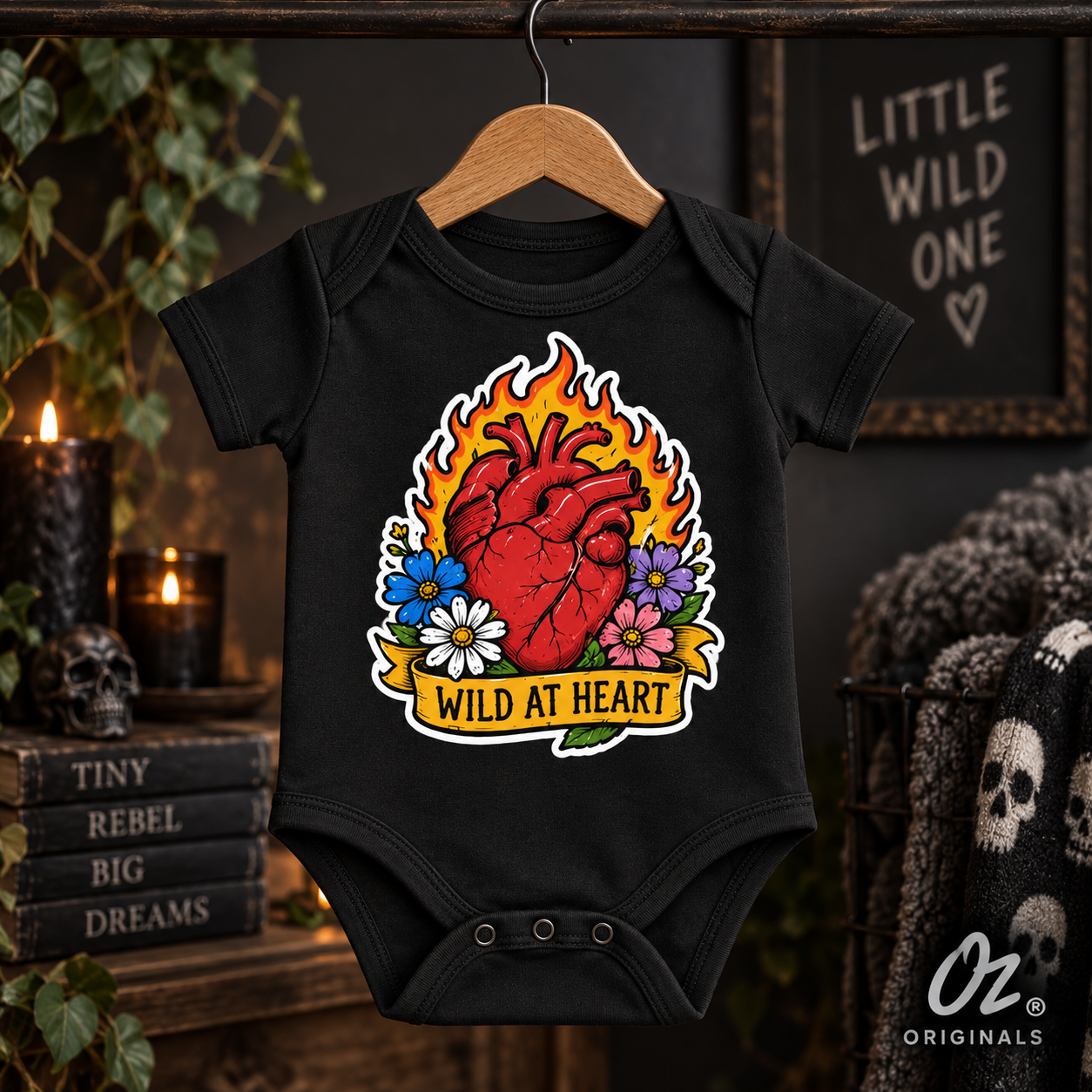 Wild at Heart Baby Vest – Black Alternative Baby Bodysuit with Anatomical Heart Design ❤️