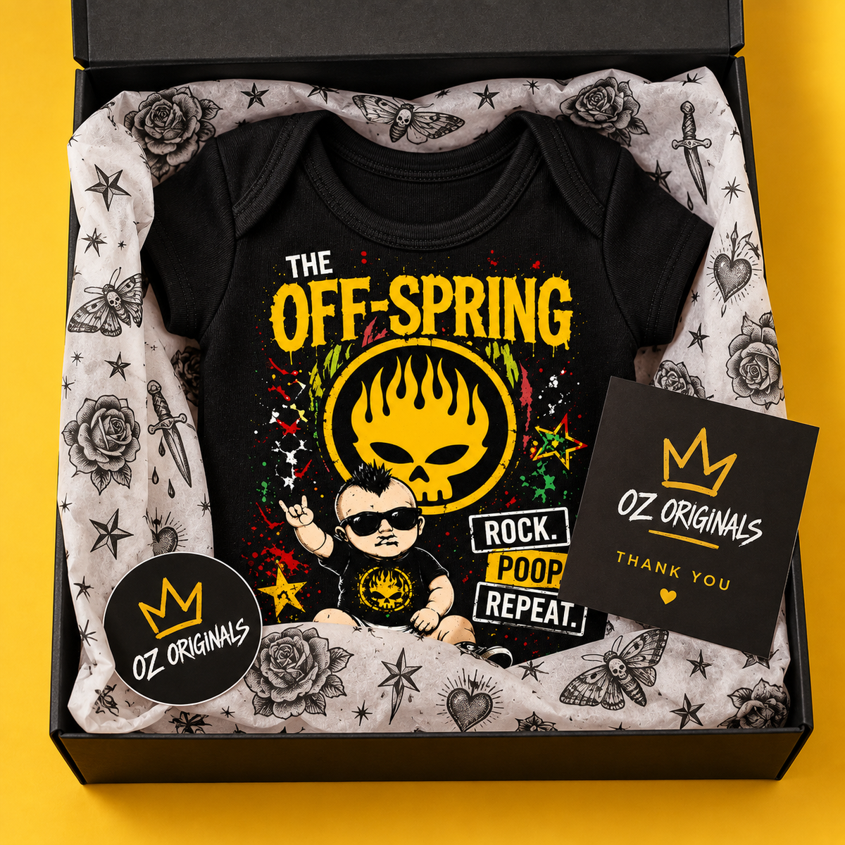 The Off-Spring “Rock. Poop. Repeat.” Baby Vest | Alternative Baby Clothes UK