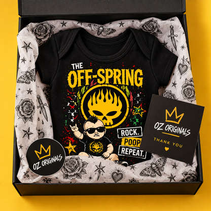 The Off-Spring “Rock. Poop. Repeat.” Baby Vest | Alternative Baby Clothes UK