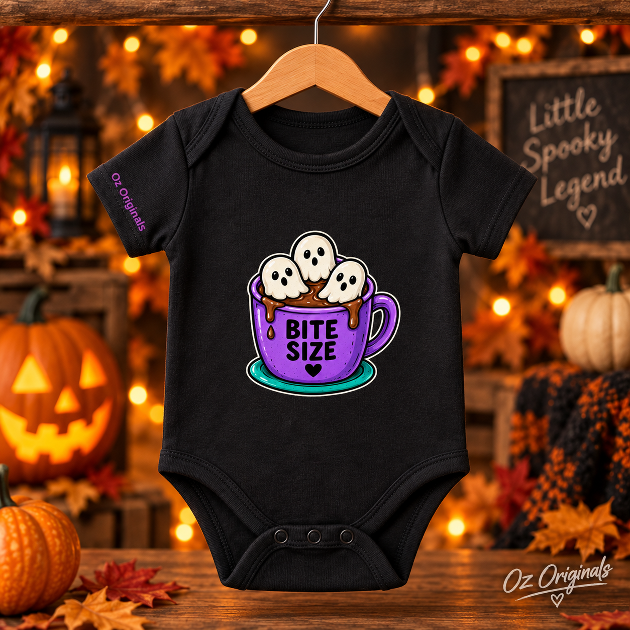 Bite Size Baby Vest | Ghost Hot Chocolate Halloween Baby Bodysuit | October Oddities 👻💜