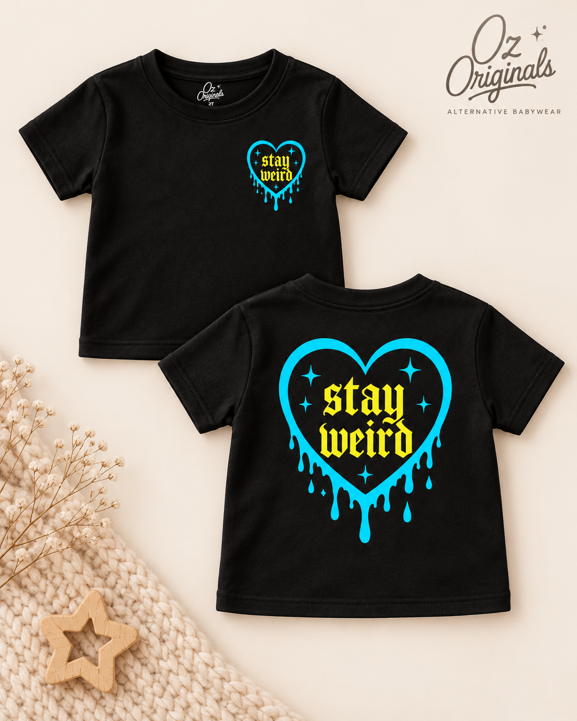 Stay Weird Toddler Tee | Alternative Kids T-Shirt | 2 Colour Options 🩵🩷💛💚