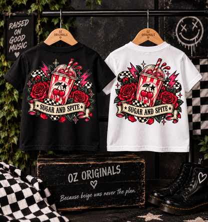 Sugar & Spite White Toddler T-Shirt | Alternative Kids Tee | Tattoo Cherry Punk Graphic
