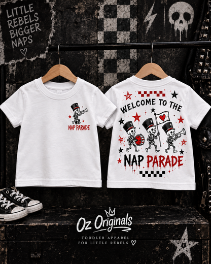 Welcome to the Nap Parade Toddler T-Shirt – Alternative Kids Tee | Black or White