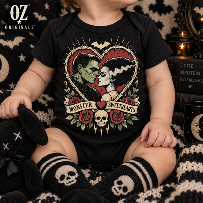 Monster Sweethearts Baby Vest | Gothic Tattoo Flash Alternative Babywear ❤️⚡️