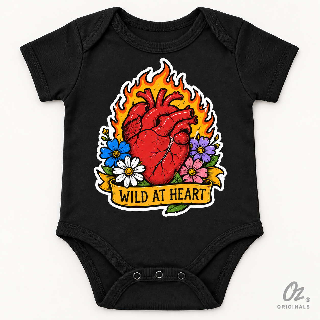 Wild at Heart Baby Vest – Black Alternative Baby Bodysuit with Anatomical Heart Design ❤️