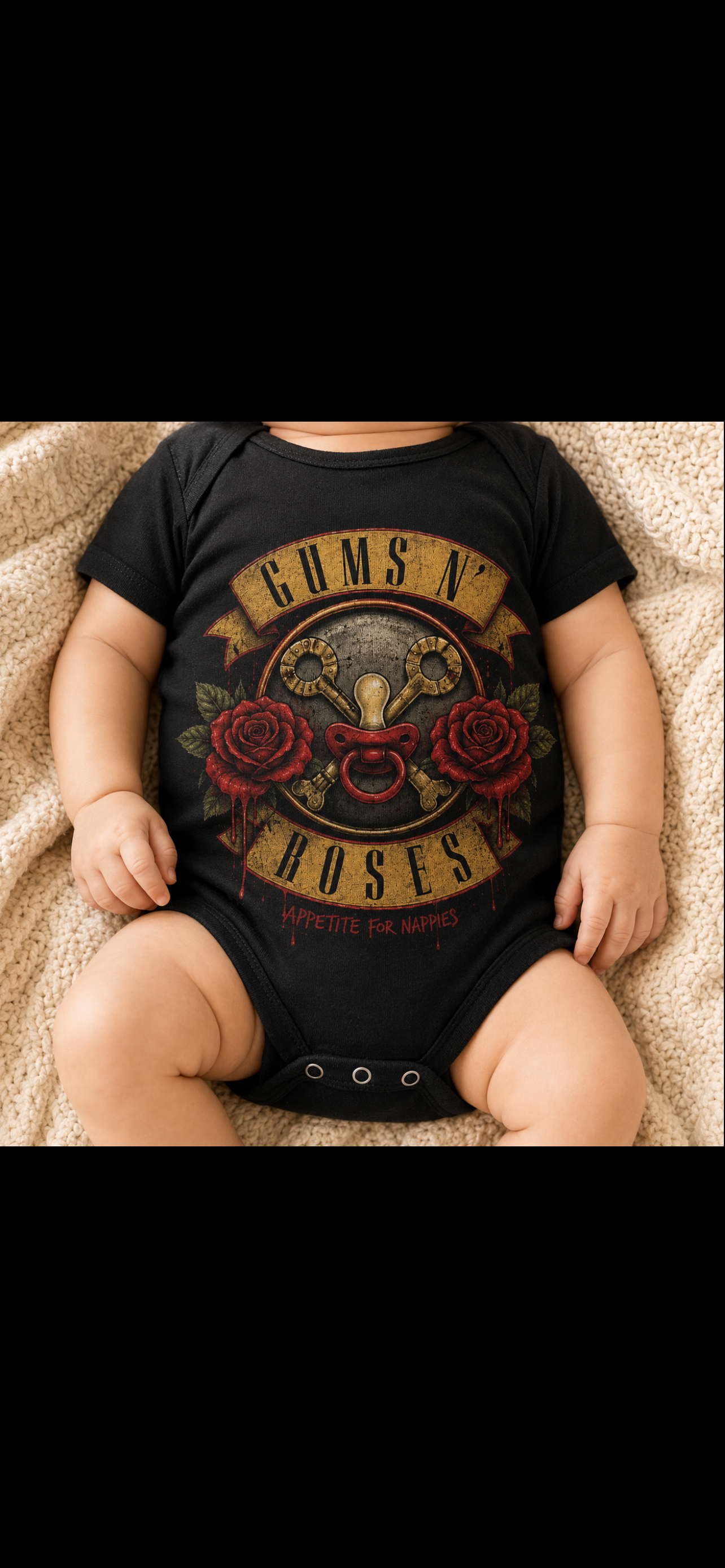 Gums N’ Roses Baby Vest | Appetite for Nappies | Alternative Rock Baby Bodysuit