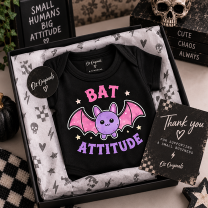 Bat Attitude Baby Vest | Alternative Halloween Baby Bodysuit 🦇 🩷💜