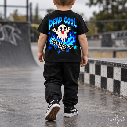 Dead Cool Ghost Skater Toddler T-Shirt | Alternative Black Kids Tee | Ozzy Flash Collection