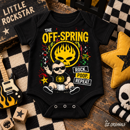 The Off-Spring “Rock. Poop. Repeat.” Baby Vest | Alternative Baby Clothes UK