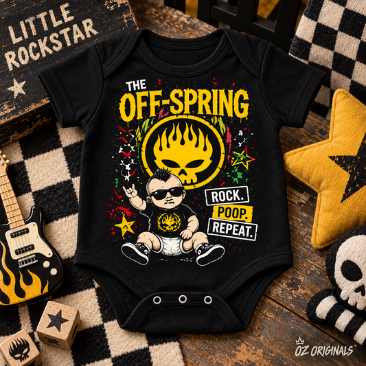 The Off-Spring “Rock. Poop. Repeat.” Baby Vest | Alternative Baby Clothes UK