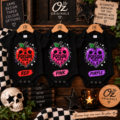 The Poison Apple Baby Vest | Alternative Gothic Babywear | Red, Pink or Purple ❤️🩷💜