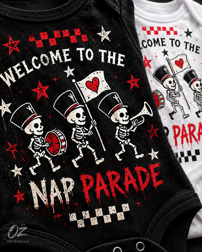 Welcome to the Nap Parade Baby Vest – Alternative Emo Baby Clothing | Black or White
