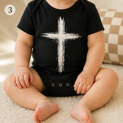 Distressed Cross Baby Vest | Multiple Colour & Pattern Options | Alternative Black Baby Bodysuit | B-Side Collection ❌ 🖤