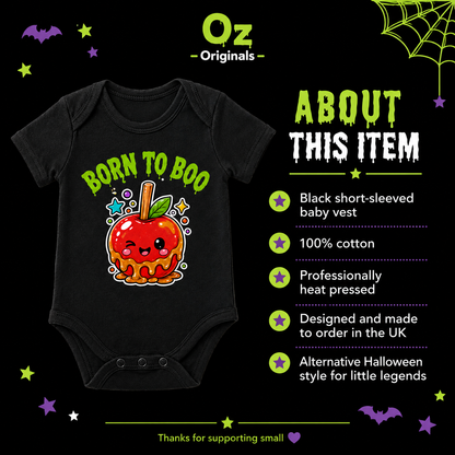 Born to Boo Baby Vest, Halloween Caramel Apple Bodysuit, Alternative Baby Clothes, October Oddities - OctOdd005 🍎 💚