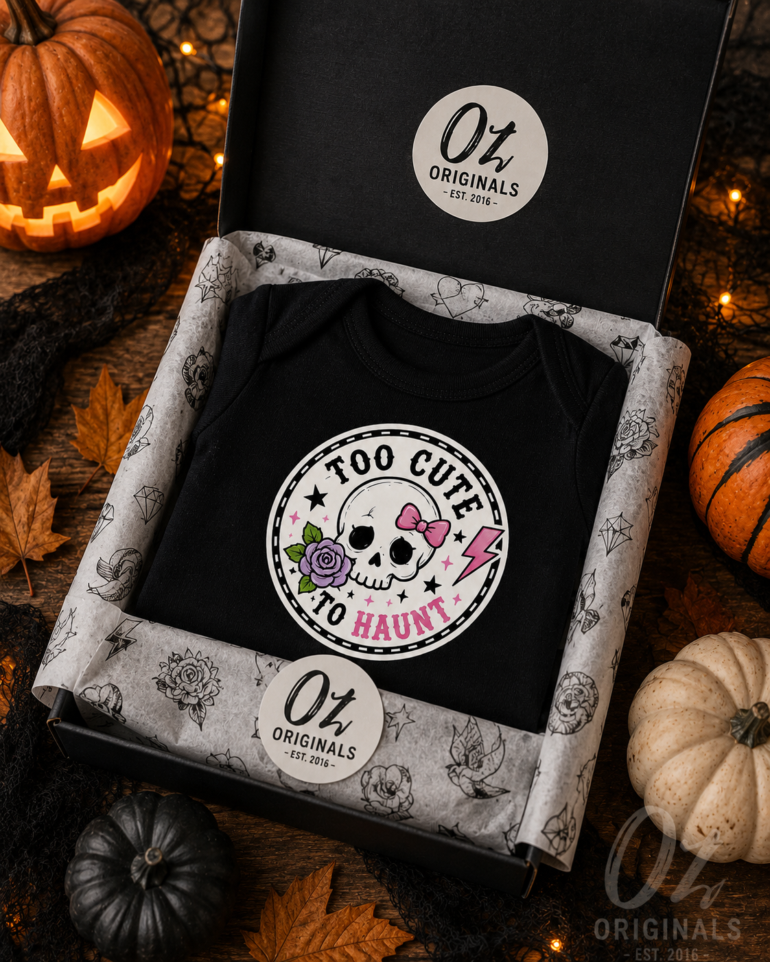 Too Cute to Haunt Halloween Baby Vest, Skull and Rose Bodysuit, Alternative Baby Girl Outfit, First Halloween Gift