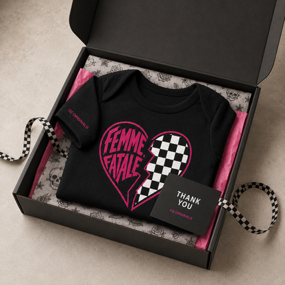 Femme Fatale Baby Vest | Pink Checkerboard Alternative Baby Bodysuit | Punk Baby Clothes 🩷⚡️