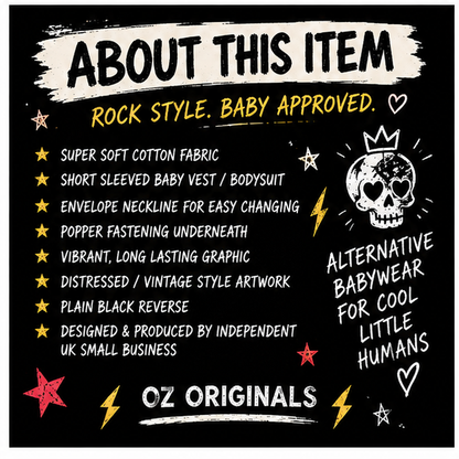 Black Vest Society Baby Vest | Alternative Rock Baby Bodysuit | Black Gothic Baby Clothes | Rock Baby Gift