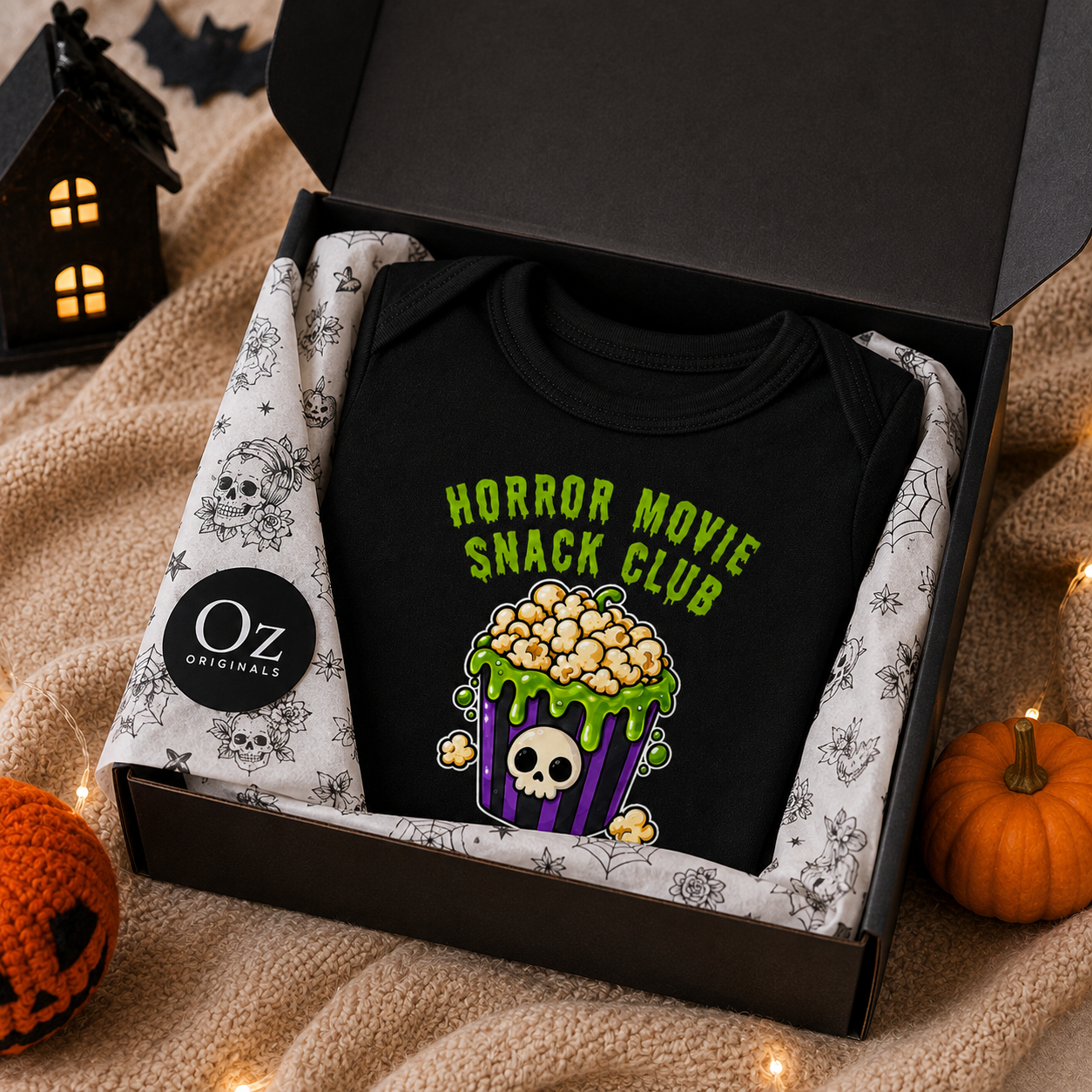 Horror Movie Snack Club Baby Vest | Halloween Baby Clothes | Alternative Baby Bodysuit | Spooky Baby Gift | Goth Baby Vest 🍿 💀