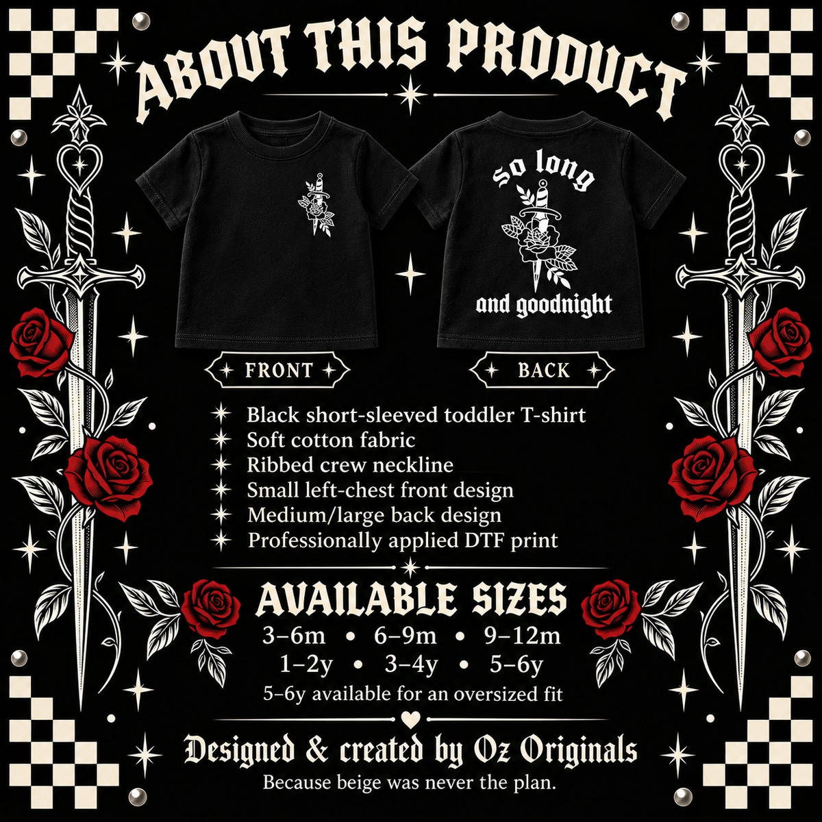 So Long & Goodnight Toddler Tee | Dagger & Rose Alternative Kids T-Shirt | Baby Bands Collection 🎶