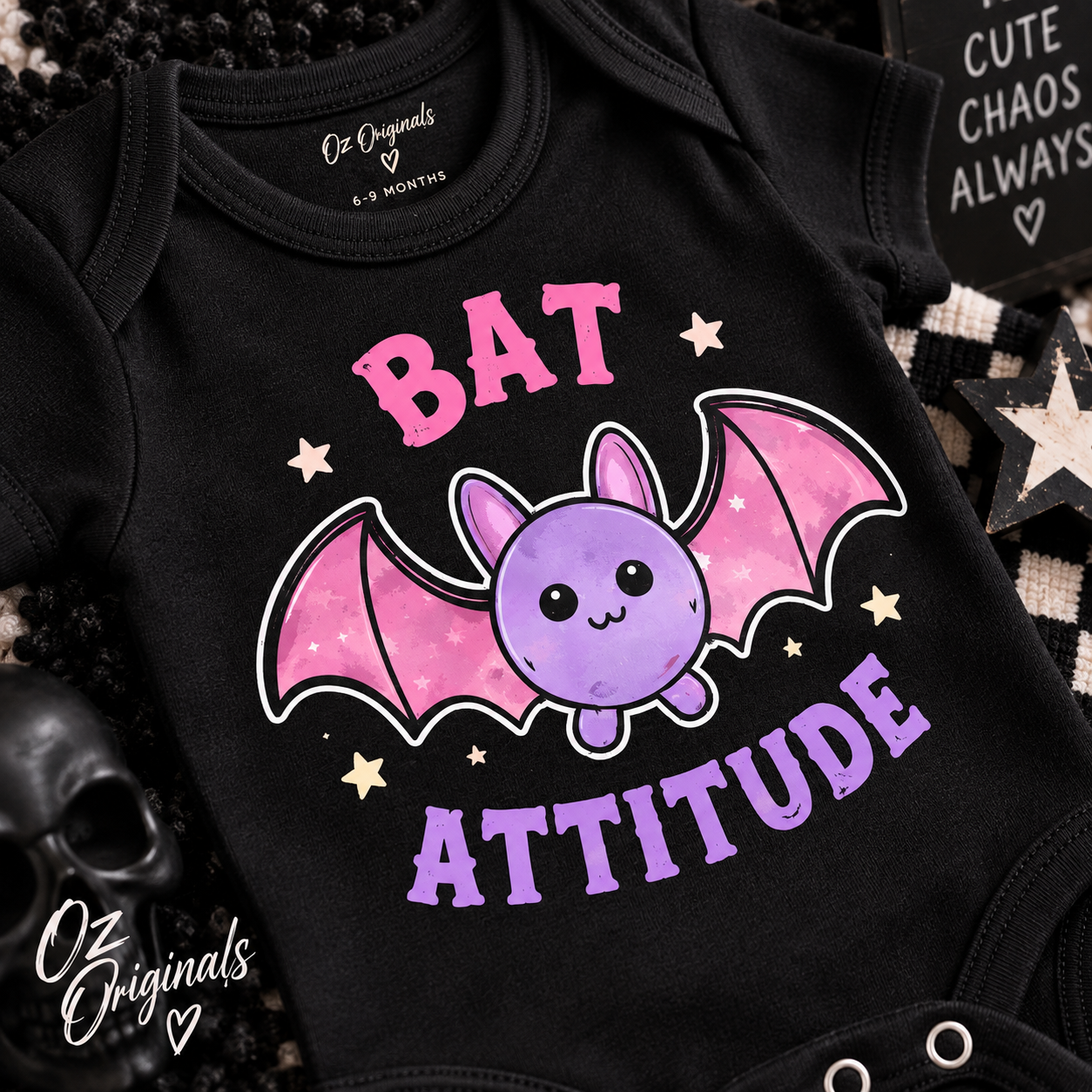 Bat Attitude Baby Vest | Alternative Halloween Baby Bodysuit 🦇 🩷💜
