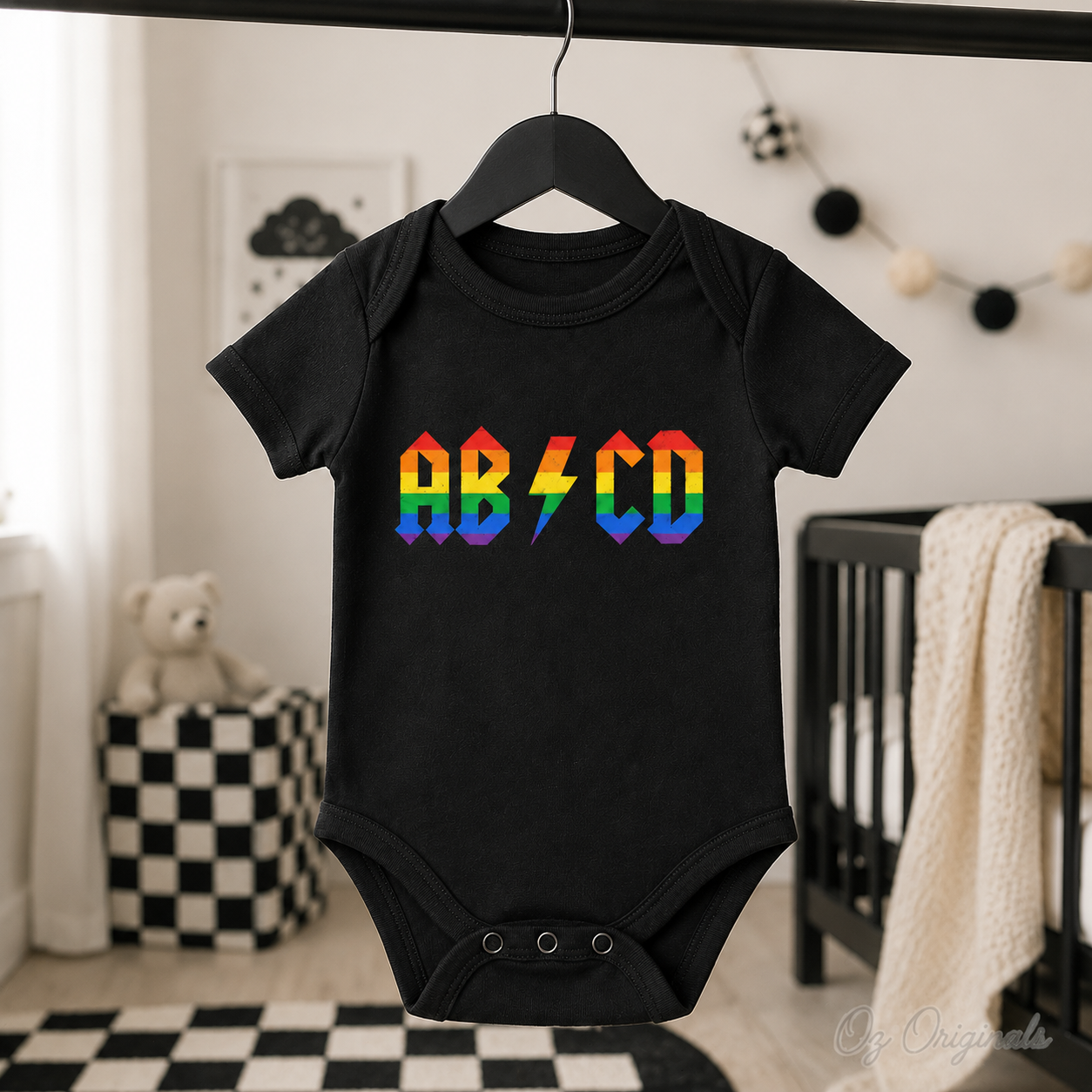 AB⚡CD Baby Vest | Rock-Inspired Alternative Baby Bodysuit | Multiple Colour Options