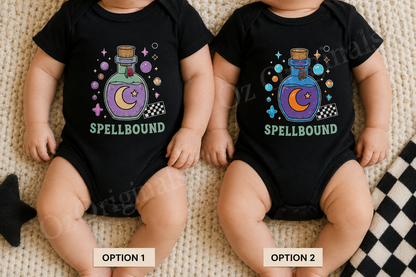 Spellbound Halloween Baby Vest – Gothic Potion Bodysuit, 2 Colour Options, October Oddities 🪄 🧙