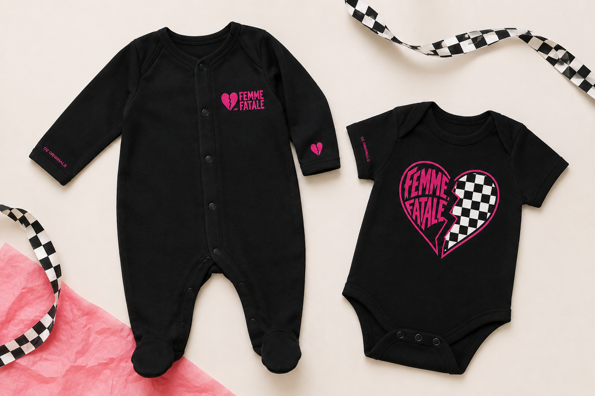 Femme Fatale Baby Vest | Pink Checkerboard Alternative Baby Bodysuit | Punk Baby Clothes 🩷⚡️
