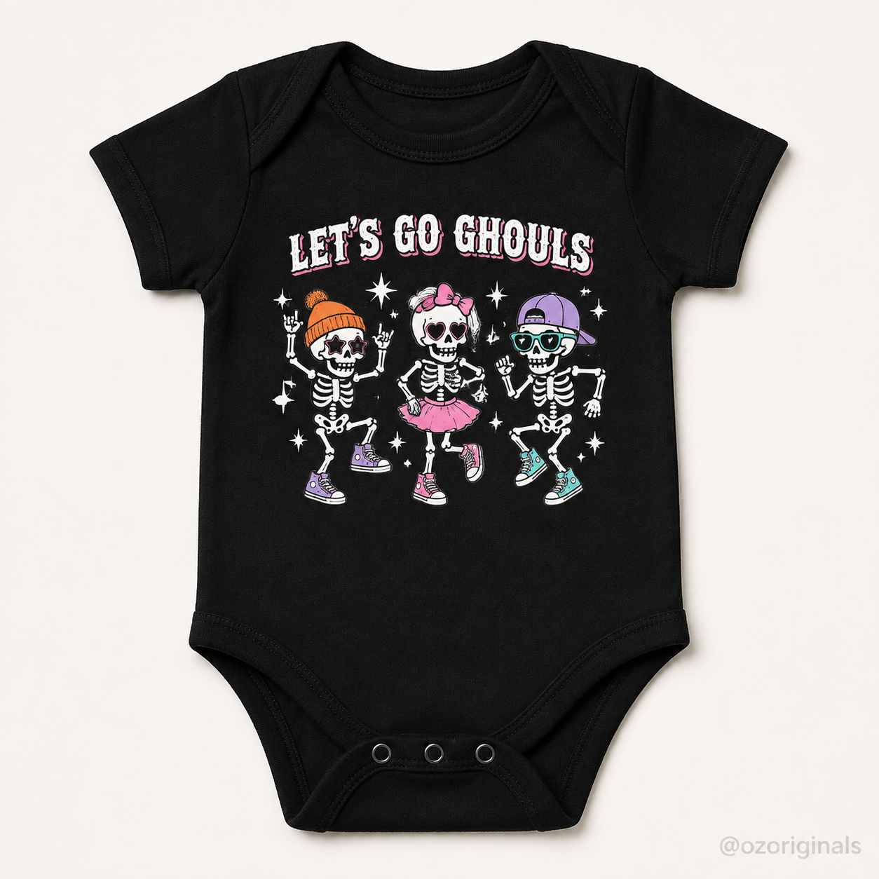 Let’s Go Ghouls Baby Vest | Dancing Skeleton Halloween Baby Bodysuit | October Oddities 💀🖤