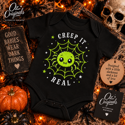 Creep It Real Black Baby Vest | Alternative Halloween Babywear | October Oddities 💚 🕷️