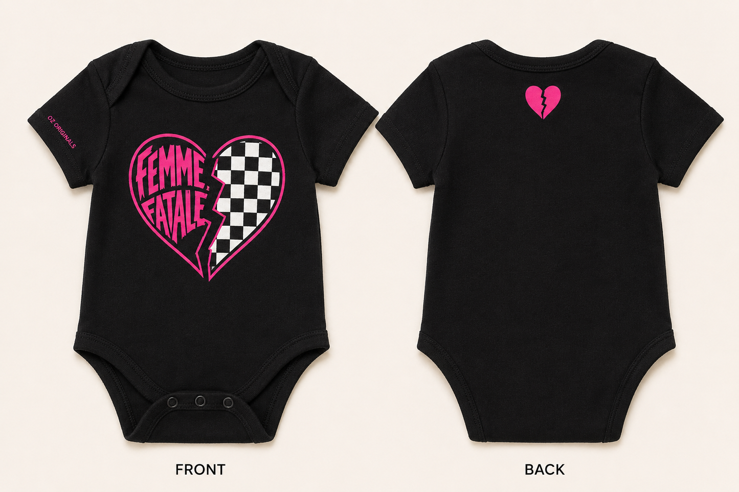 Femme Fatale Baby Vest | Pink Checkerboard Alternative Baby Bodysuit | Punk Baby Clothes 🩷⚡️