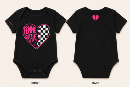 Femme Fatale Baby Vest | Pink Checkerboard Alternative Baby Bodysuit | Punk Baby Clothes 🩷⚡️