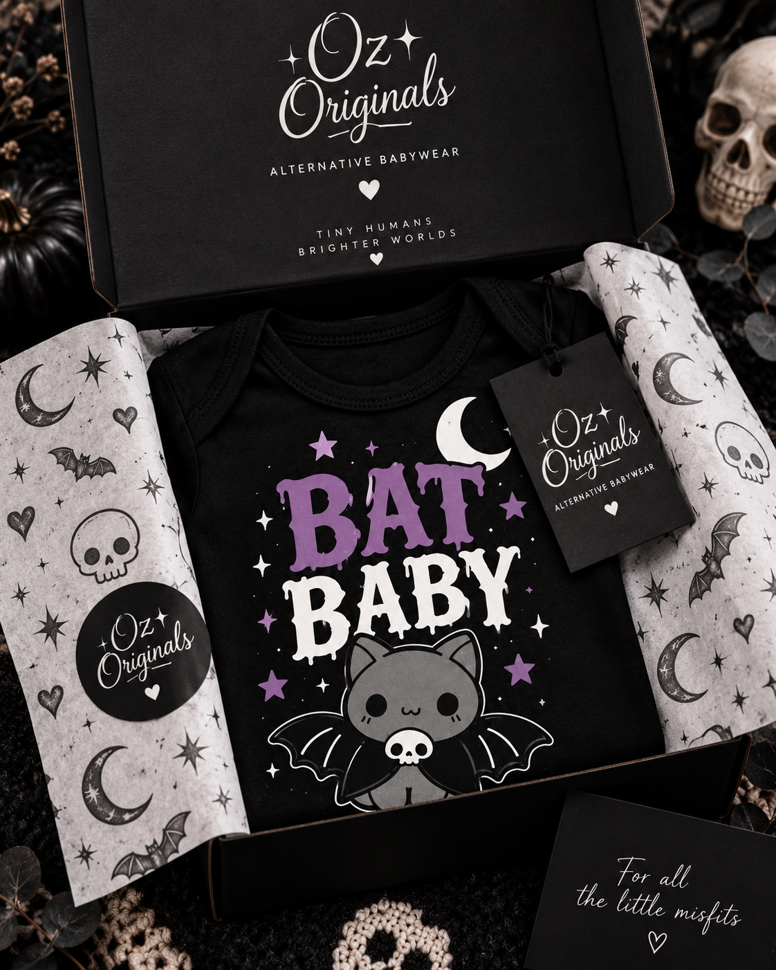 Bat Baby Halloween Baby Vest | Alternative Goth Baby Bodysuit | October Oddities 🦇 💜