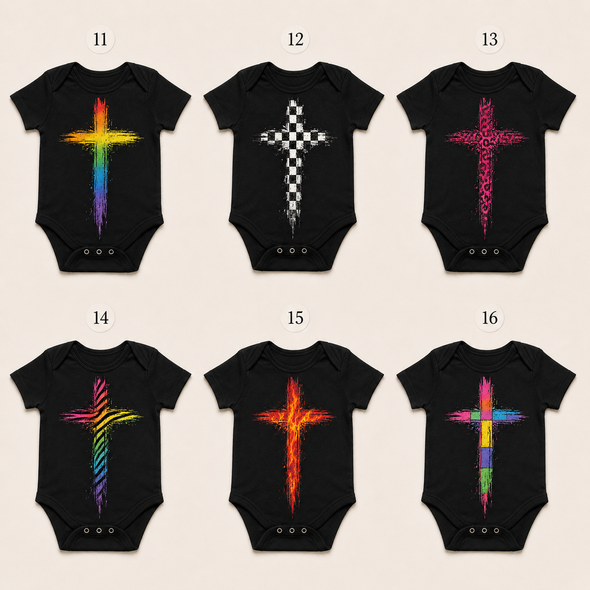 Distressed Cross Baby Vest | Multiple Colour & Pattern Options | Alternative Black Baby Bodysuit | B-Side Collection ❌ 🖤