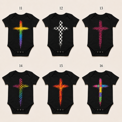 Distressed Cross Baby Vest | Multiple Colour & Pattern Options | Alternative Black Baby Bodysuit | B-Side Collection ❌ 🖤