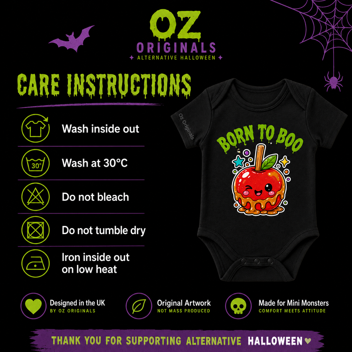 Born to Boo Baby Vest, Halloween Caramel Apple Bodysuit, Alternative Baby Clothes, October Oddities - OctOdd005 🍎 💚