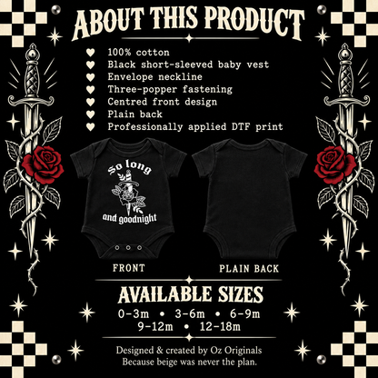 So Long & Goodnight Baby Vest | Dagger & Rose Alternative Baby Bodysuit | Baby Bands Collection