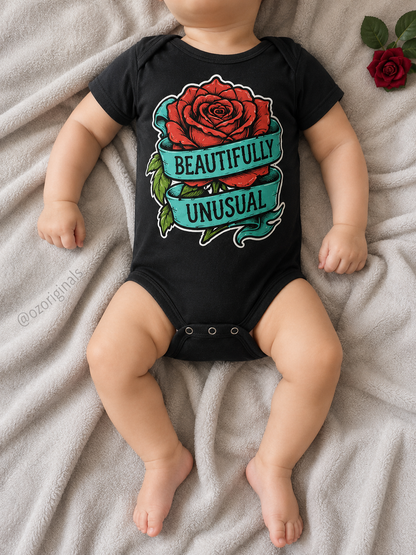 Beautifully Unusual Rose Baby Vest | 2 Print Layout Options | Alternative Tattoo Style Baby Bodysuit 🌹🖤