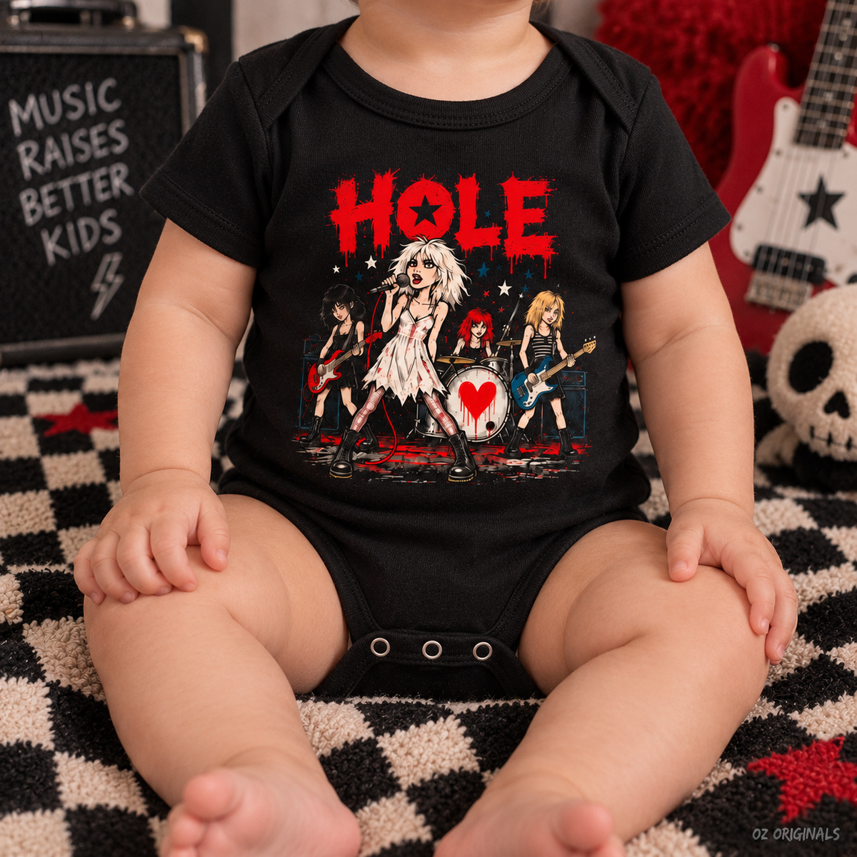 HOLE Cartoon Band Baby Vest/Bodysuit – Black Alternative Kids T-Shirt 🎶❤️