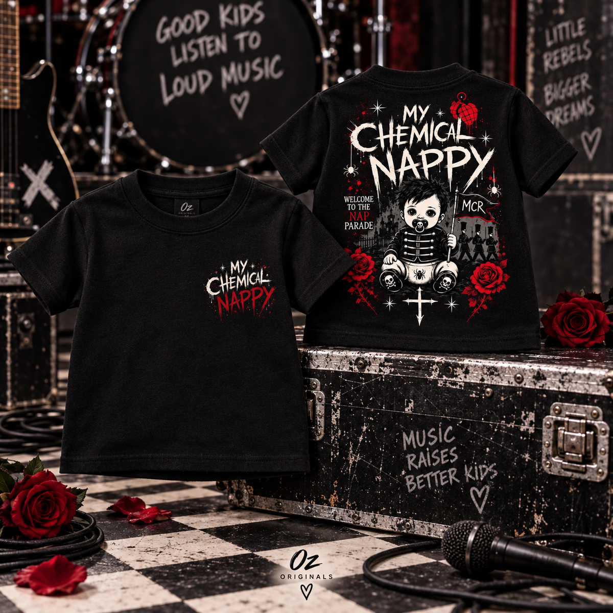 My Chemical Nappy Toddler T-Shirt – Black Emo Band Tee
