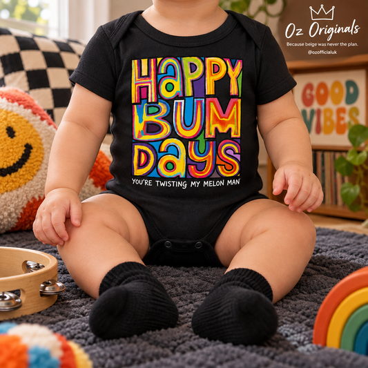 Happy Bum Days Baby Vest | Twisting My Melon Baby Bodysuit | Baby Bands Collection