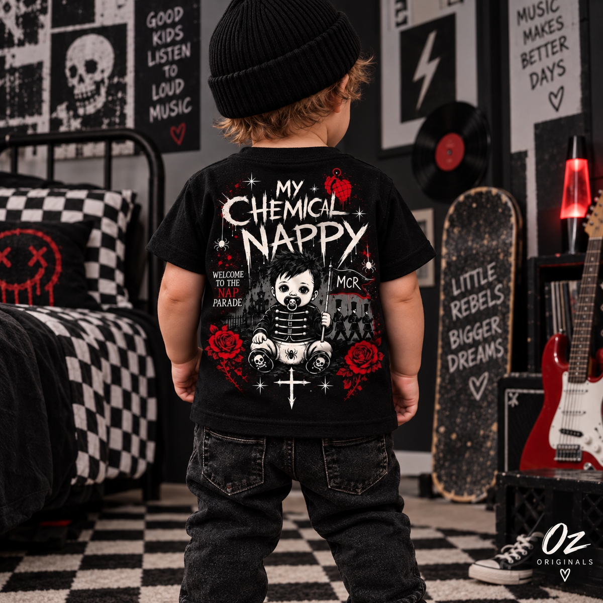 My Chemical Nappy Toddler T-Shirt – Black Emo Band Tee