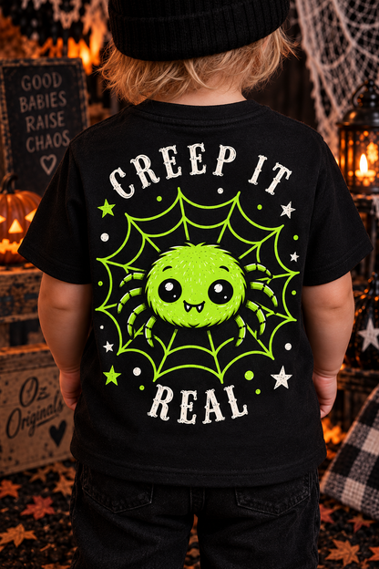 Creep It Real Black Toddler T-Shirt | Alternative Halloween Kids Tee | October Oddities 💚 🕷️