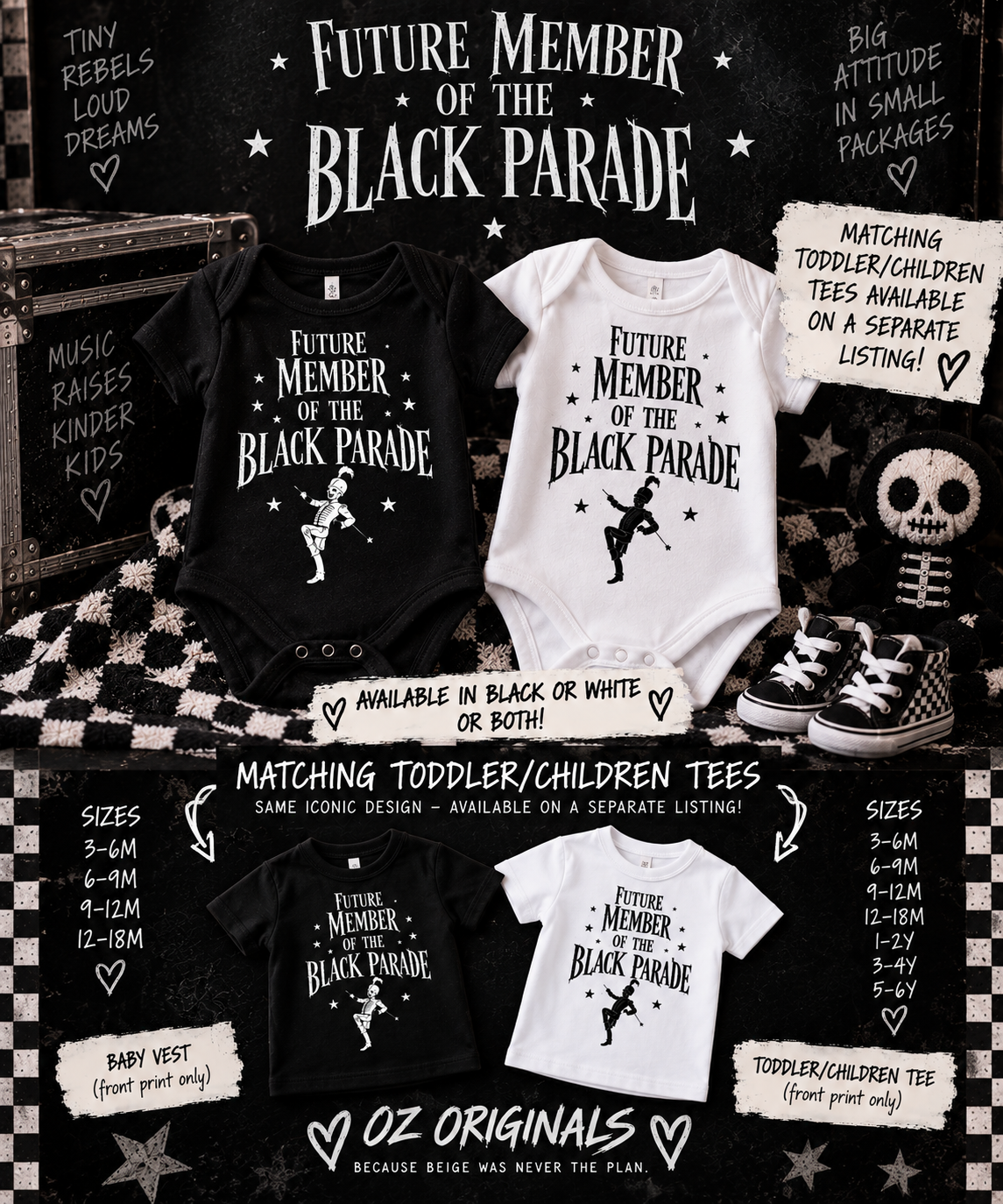 Future Member of the Black Parade Baby Vest | Black or White | Alternative Baby Clothes UK.
