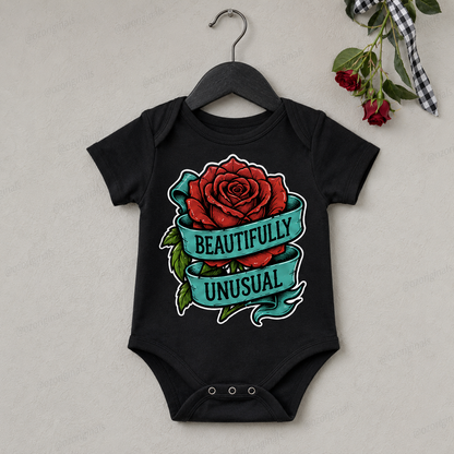 Beautifully Unusual Rose Baby Vest | 2 Print Layout Options | Alternative Tattoo Style Baby Bodysuit 🌹🖤
