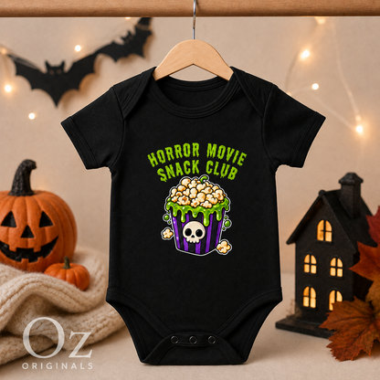 Horror Movie Snack Club Baby Vest | Halloween Baby Clothes | Alternative Baby Bodysuit | Spooky Baby Gift | Goth Baby Vest 🍿 💀