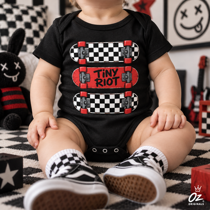 Tiny Riot Skateboard Baby Vest | Alternative Baby Clothes | Checkerboard Punk Baby Outfit