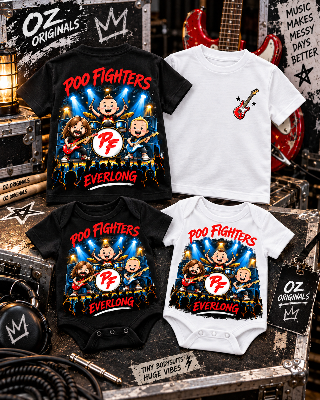Poo Fighters Everlong Baby Vest – Alternative Rock Baby Bodysuit – Black or White
