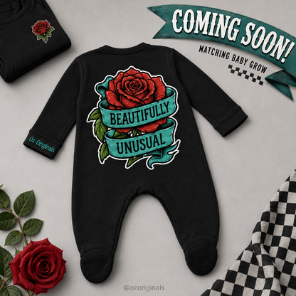 Beautifully Unusual Rose Baby Vest | 2 Print Layout Options | Alternative Tattoo Style Baby Bodysuit 🌹🖤