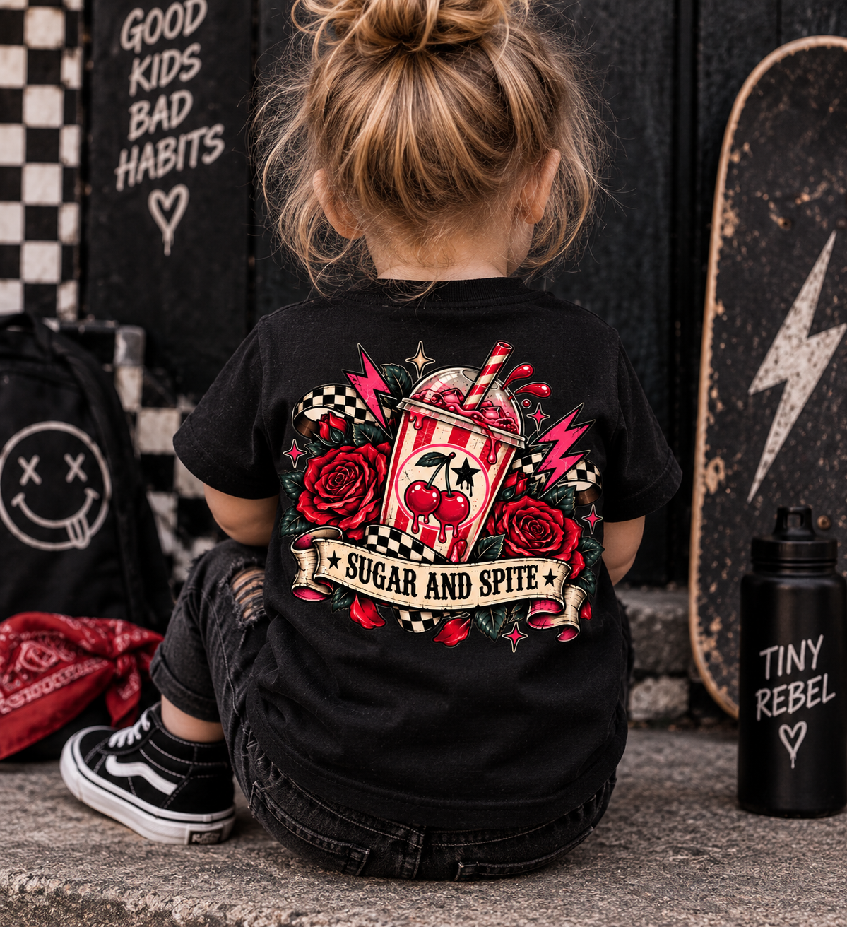 Sugar & Spite Black Toddler T-Shirt | Alternative Kids Tee | Punk Rock Cherry Graphic T-Shirt
