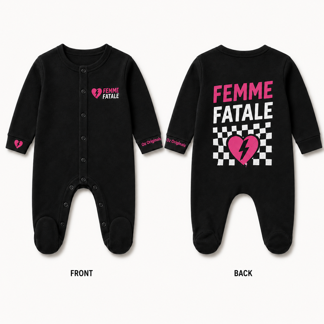 Femme Fatale Baby Vest | Pink Checkerboard Alternative Baby Bodysuit | Punk Baby Clothes 🩷⚡️